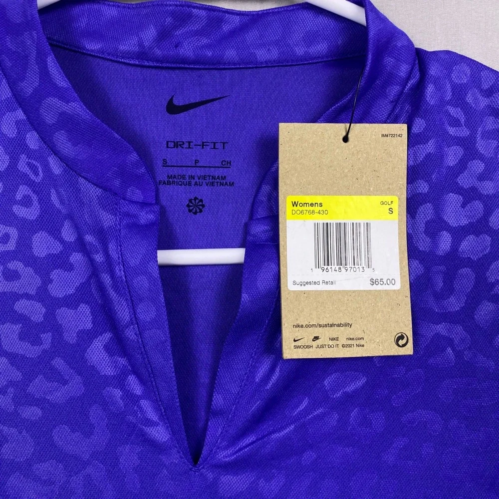 Nike Dri-FIT Victory Golf Polo Women S Purple Leopard Print Breathable NWT